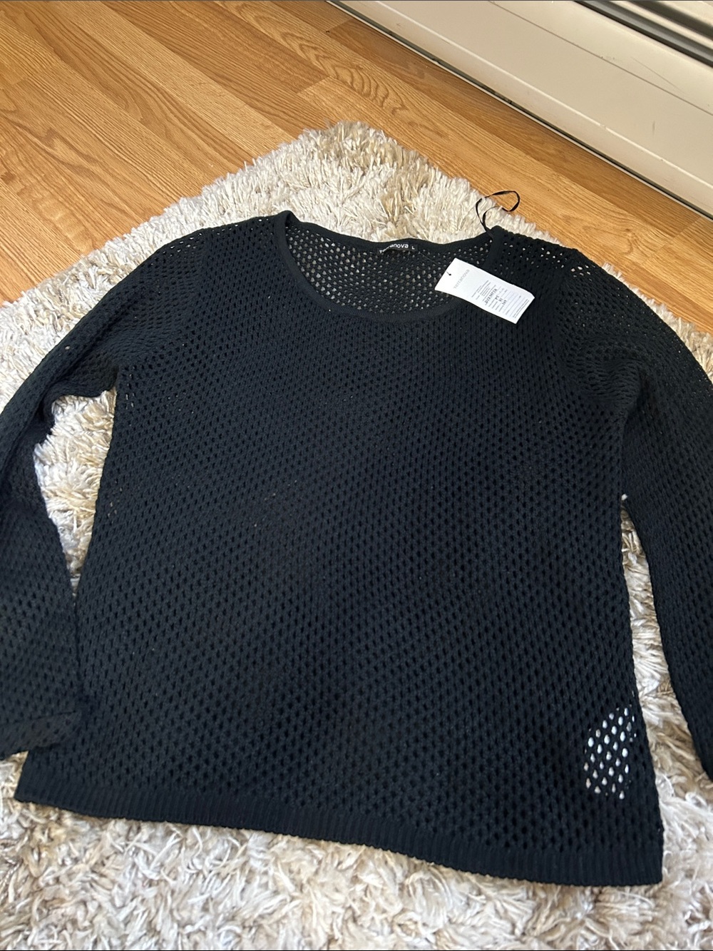 Black Open Knit Long Sleeve Sweater